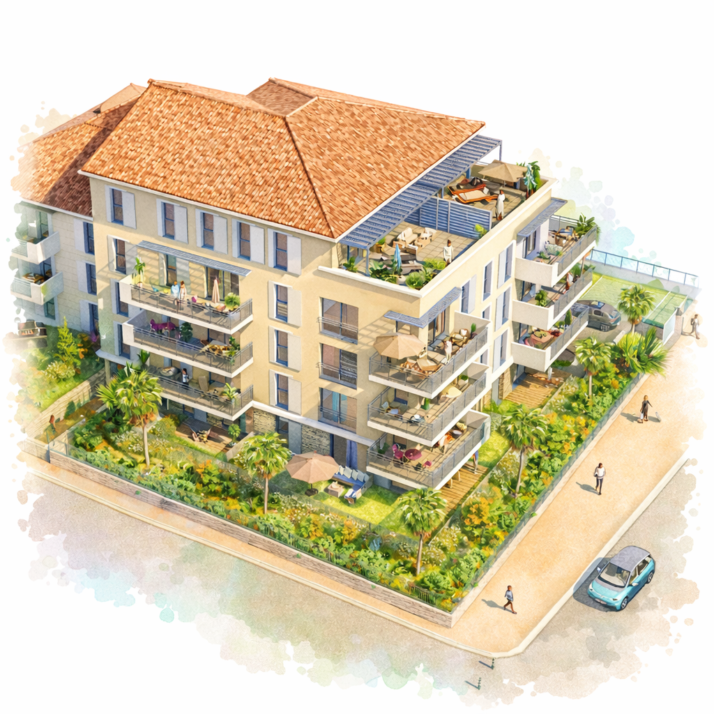 T5 DERNIER ÉTAGE ROOFTOP 39,5 m2 SUD-EST 2 PARKINGS CENTRE VILLE à PIED - LA CIOTAT